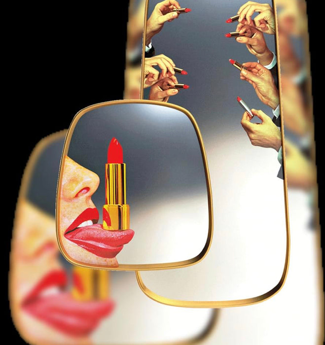 "MIRROR WITH TOILETPAPER WOODEN FRAME CM. 54 H. 59 TONGUE SELETTI"